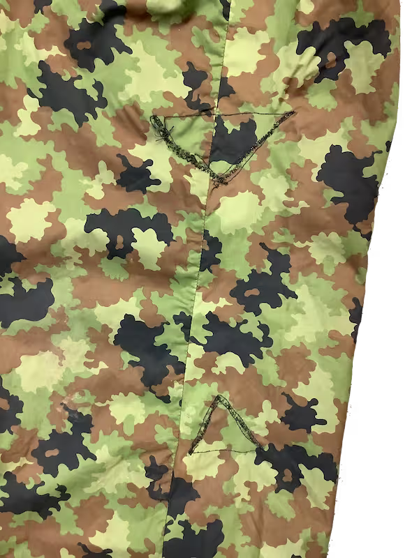 Close-up of a camouflage fabric with green, brown, and black pattern