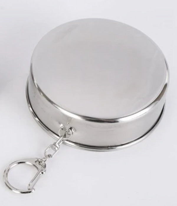 Metallic retractable keychain on a white background