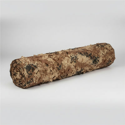 Rolled-up camouflage fabric on a white background