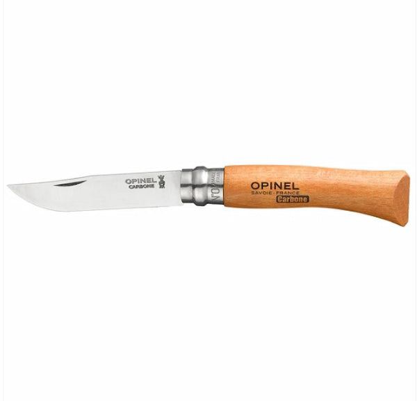 Opinel knife with wooden handle on a white background