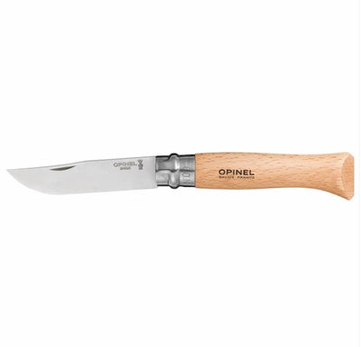 Opinel knife with wooden handle on a white background