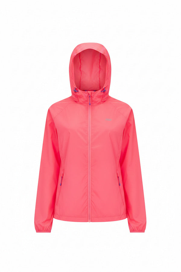 A bright pink hooded jacket with a full front zipper, shown on a plain white background.