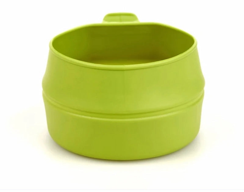 Green collapsible cup on a white background