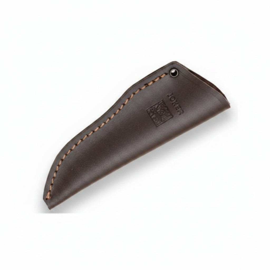 Brown leather knife sheath on a white background