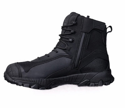 Black tactical boot on a white background