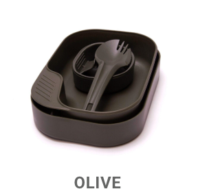 Black travel cutlery set with spoon and fork in a container on a white background.