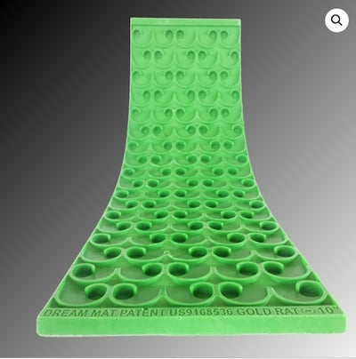 Green textured mat with a pattern on a gray background