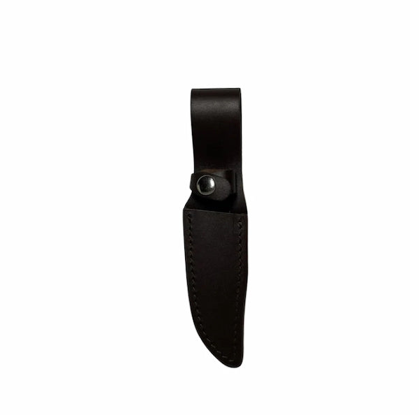 Black leather knife sheath on a white background