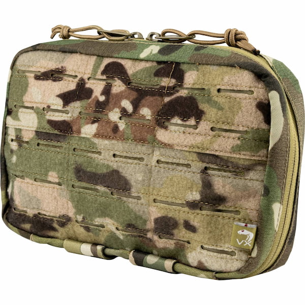 Camouflage pouch with a visible brand logo on a white background