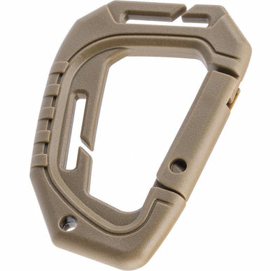 Tan carabiner on a white background