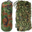 Camouflage netting with drawstring packaging on a white background