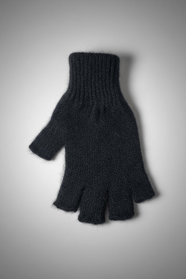 Black knit glove on a light gray background