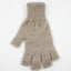 Pair of beige fingerless gloves on a white background
