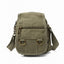 Green canvas bag with gold accents on a white background