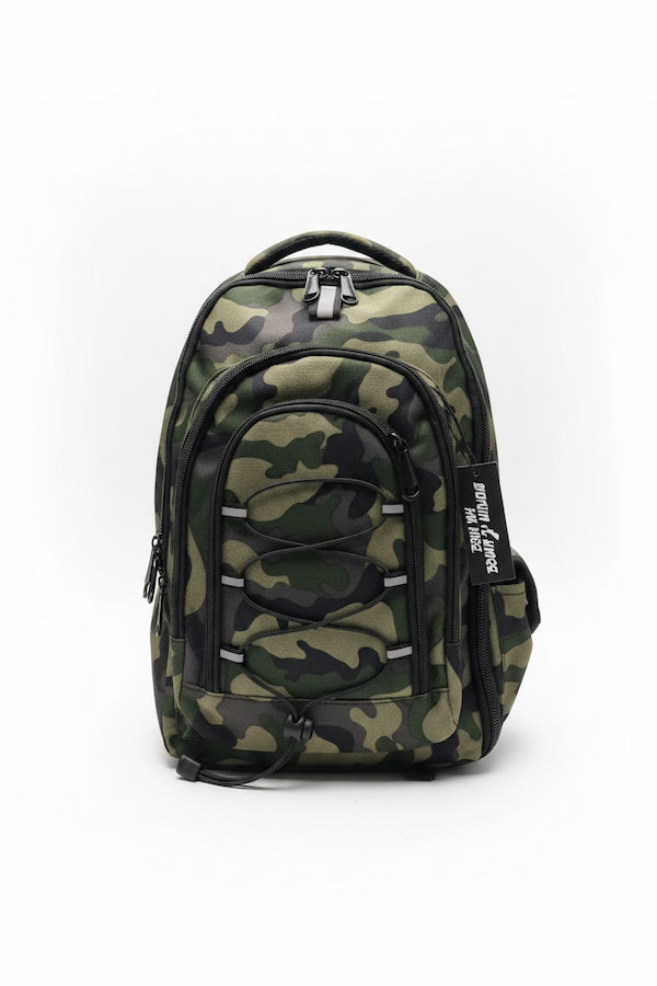 Camouflage backpack on a white background