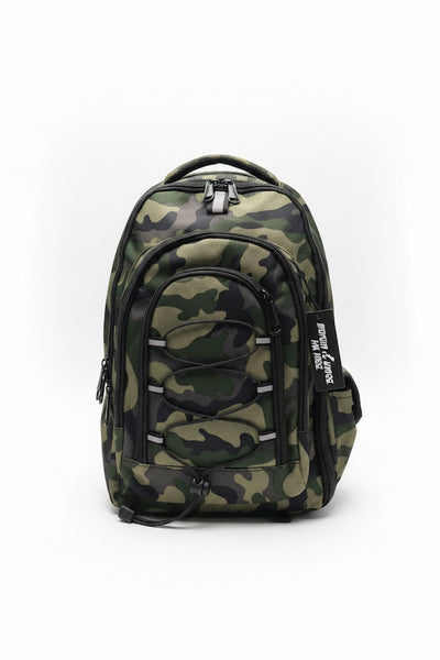 Camouflage backpack on a white background