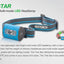 Nextorch Trek Star LED headlamp on a white background with product details.