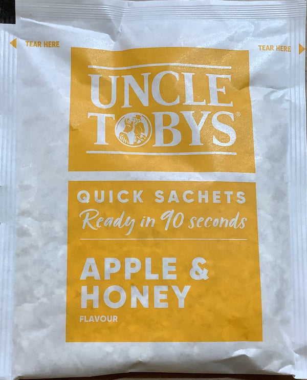 Uncle Toby's apple and honey quick sachet packaging