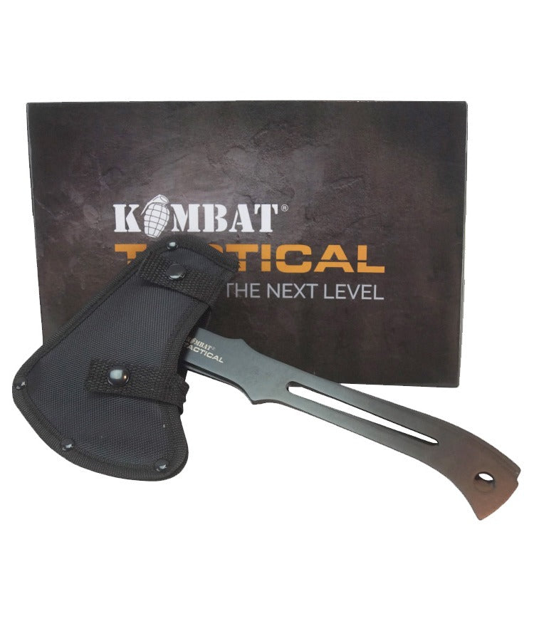 Kombat Tactical axe with sheath on a white background
