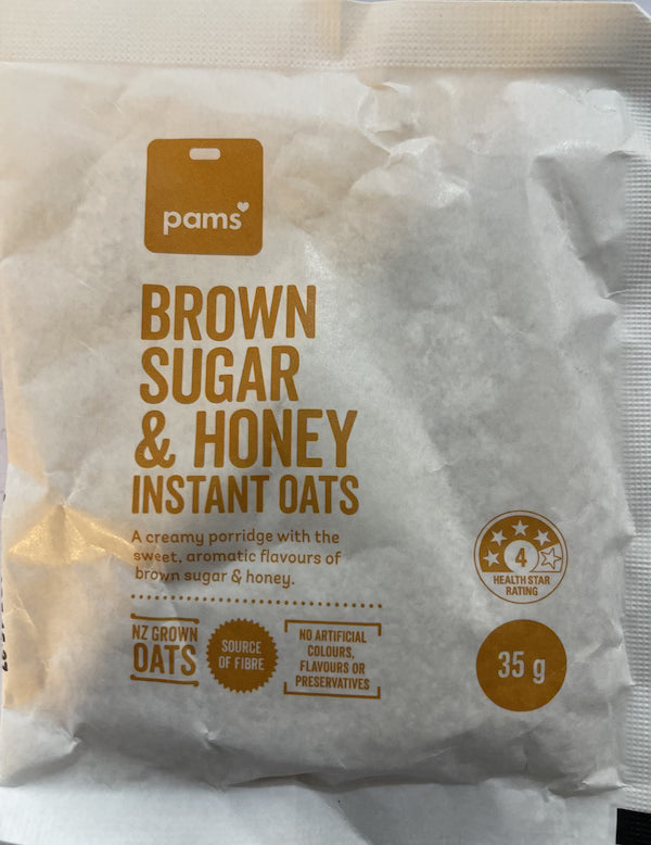 Pouch of brown sugar & honey instant oats with Pams branding