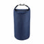 Blue dry bag with black strap on a white background
