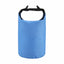 Blue dry bag with black handles on a white background