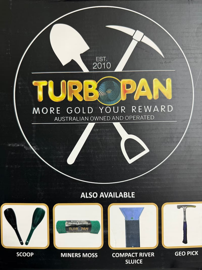 TurboPan branding with tools and product images on a black background