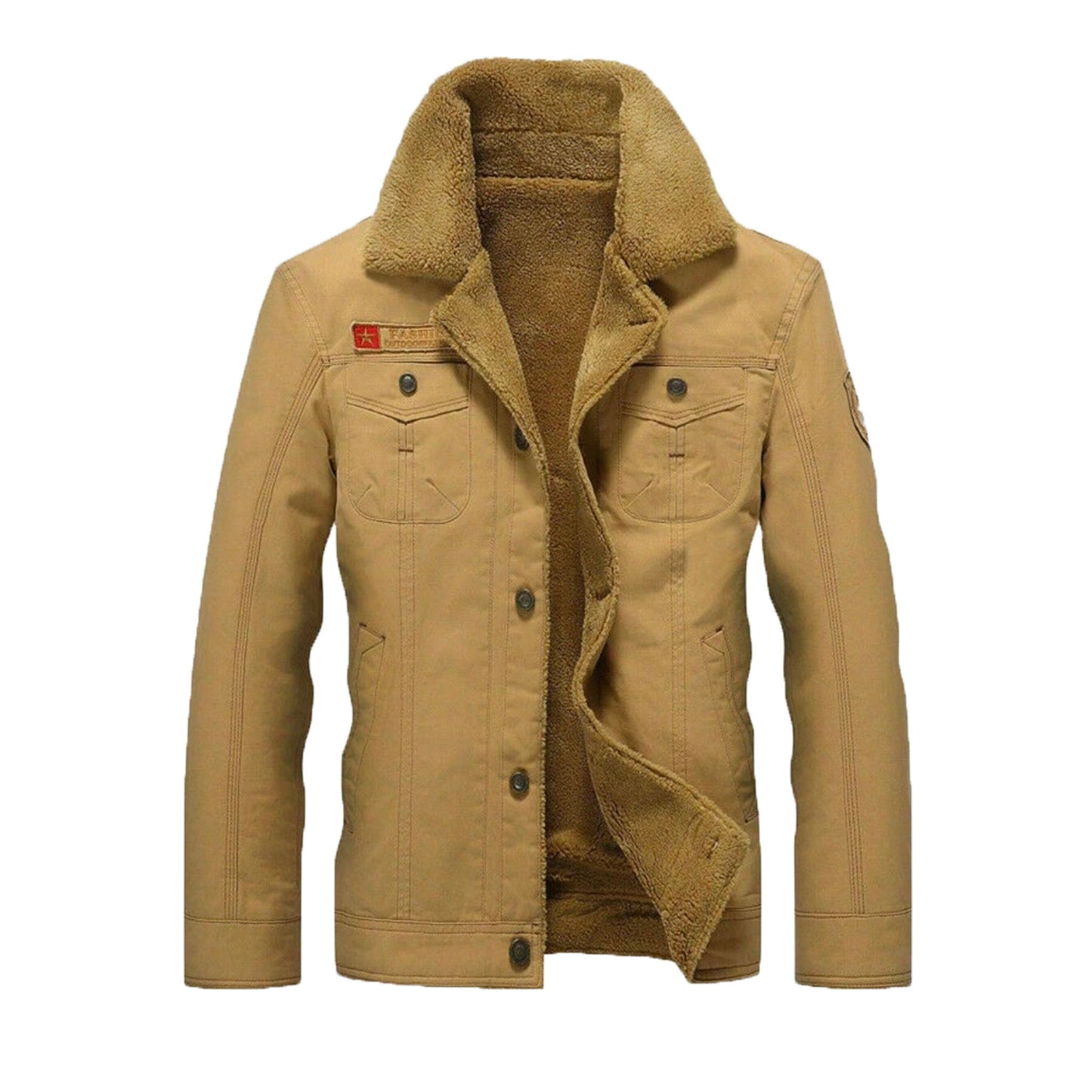 tan bomber jacket with faux fur lining