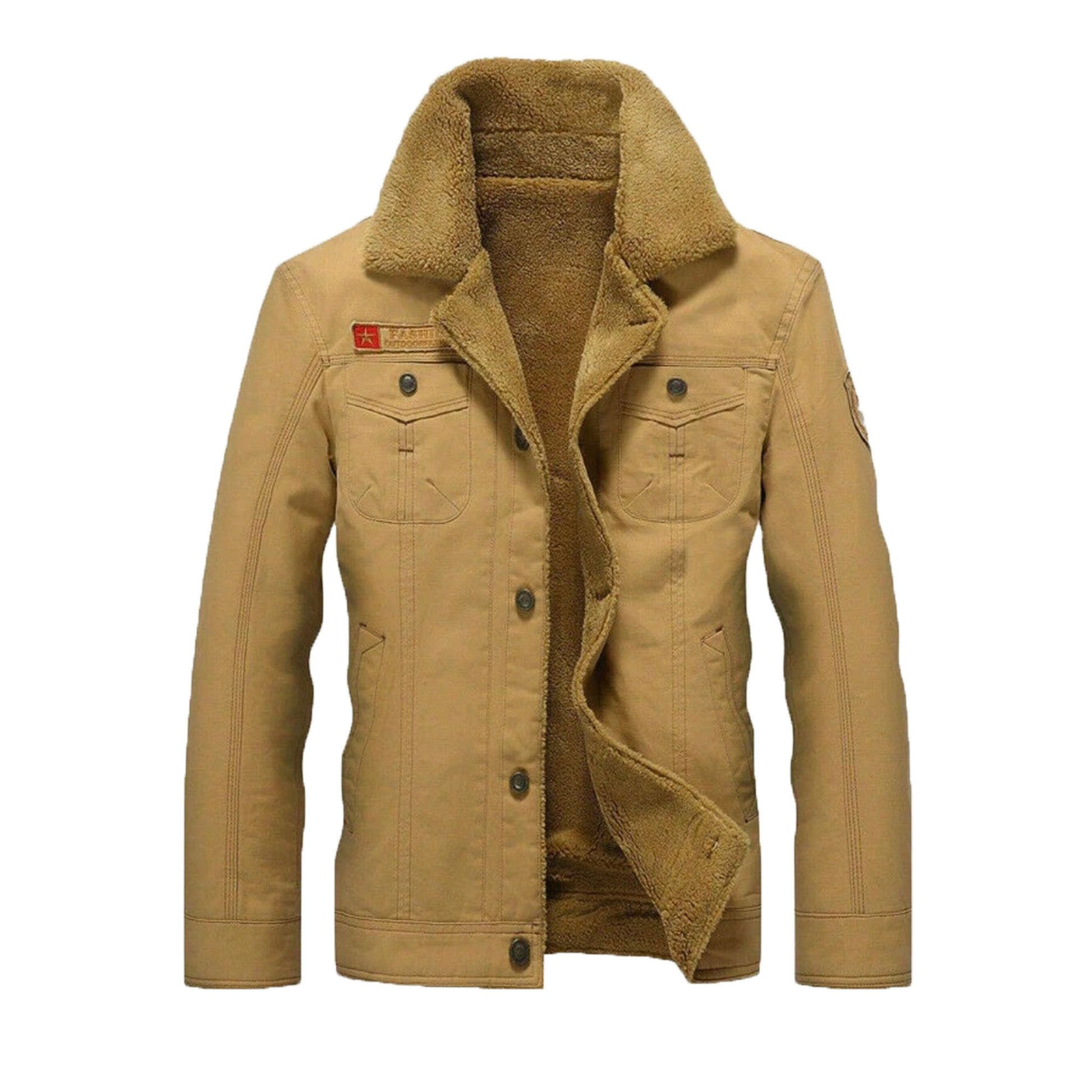 tan bomber jacket with faux fur lining