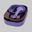 Set of purple and gray utensils in a container on a light gray background