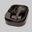 Set of cutlery in a brown carrying case on a light gray background