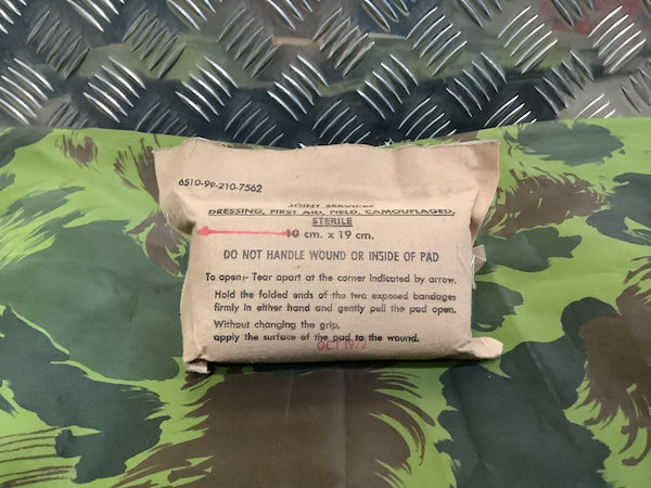 Medical dressing package on a camouflage background