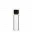 A clear glass bottle with a black screw cap, shown against a plain white background.