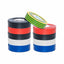 Two rolls of electrical tape with color-coded stripes on a white background