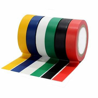 Set of rolls of electrical tape in various colors on a white background