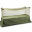 Green camping cot with mosquito net on a white background