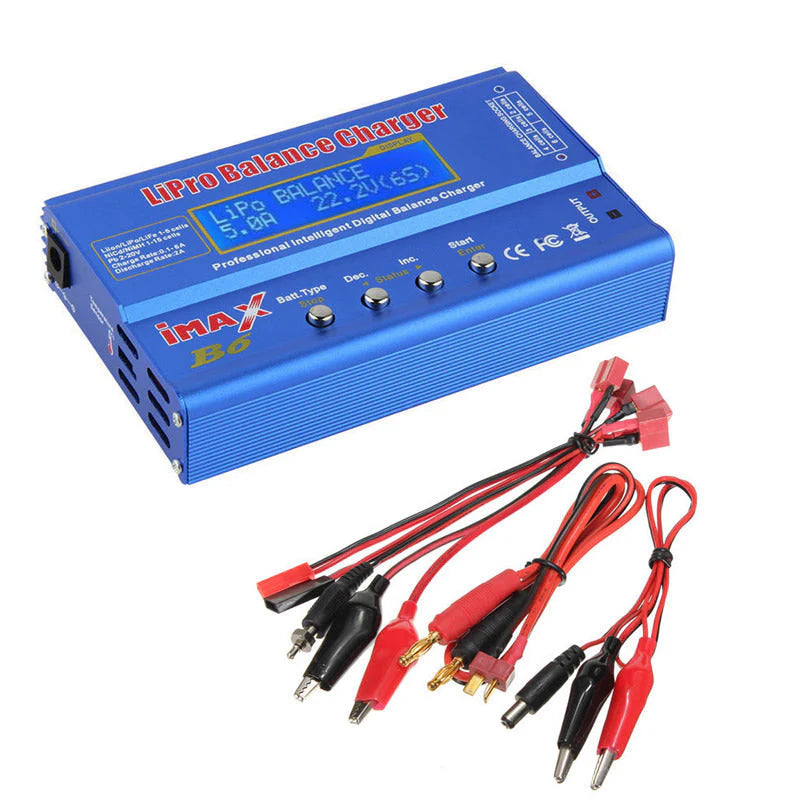 Blue Lipo Balance Charger with cables on a white background