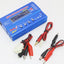 Blue battery charger with cables on a white background