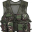 Camouflage tactical vest with multiple pockets and straps on a white background