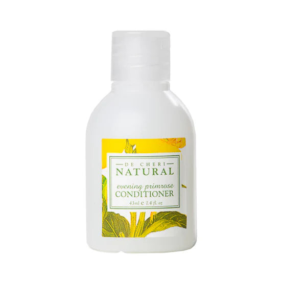 Bottle of De Cheri Natural evening primrose conditioner on a white background