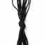 Black shoelaces tied into a knot on a white background