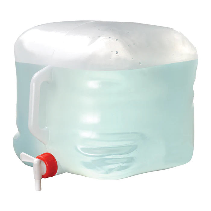 Collapsible water container with a spout on a white background
