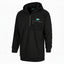 Black hoodie with a small logo on the chest against a white background