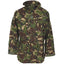 A woodland camouflage military-style jacket with a hood, shown on a plain white background.