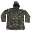 A hooded camouflage jacket with multiple front pockets, shown flat against a plain white background.