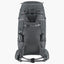 Rear view of a gray hiking backpack on a white background