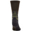 Brown and black sock with a logo on a white background