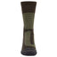 Green and brown sock on a white background