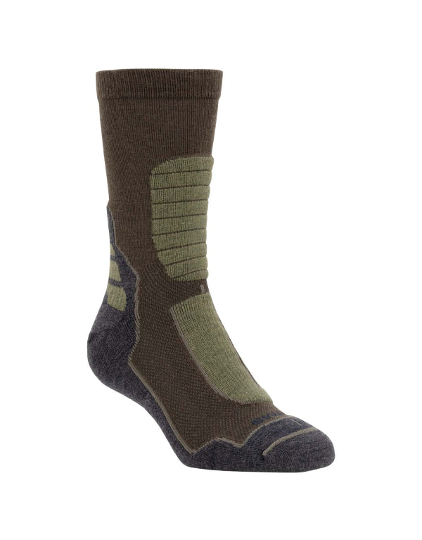 Brown and green sock on a white background