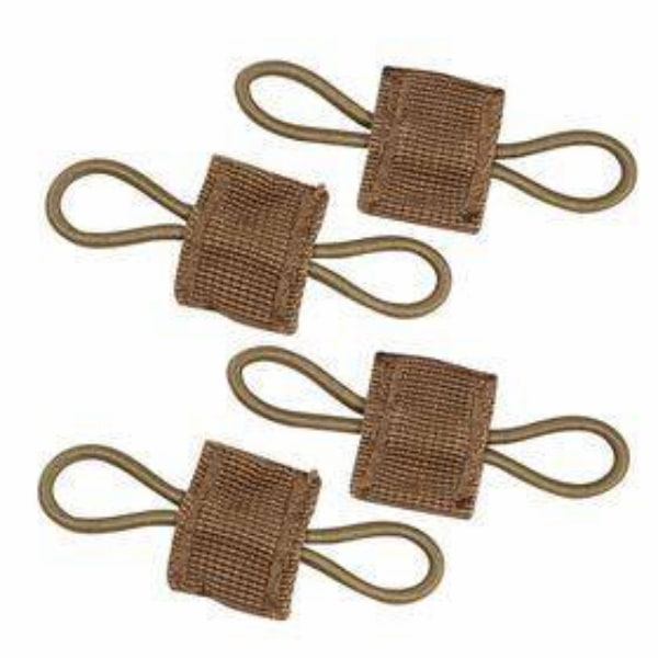 Four brown woven straps with loops on a white background